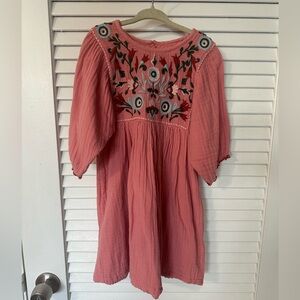 Pink Chicken Coral Dress with Embroidery